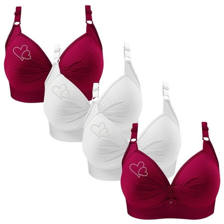4pcs No Underwire Bras for Women Push Up Full Coverage Bra Plus Size Comfortable Adjustable Shoulder Strap Bralettes (Wine XL)