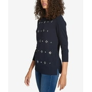 Tommy Hilfiger Embellished 3/4 Sleeve Sweater Sky Captain 2XL