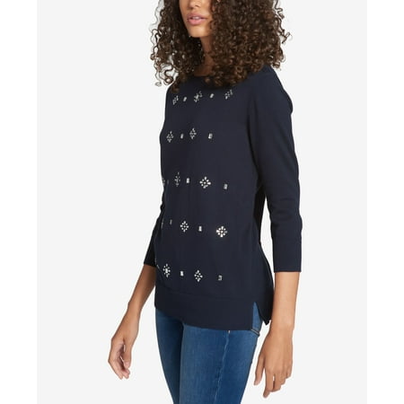 Tommy Hilfiger Embellished 3/4 Sleeve Sweater Sky Captain 2XL