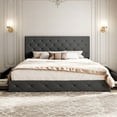 thumbnail image 2 of Sifurni King Size Upholstered Platform Bed Frame with 4 Drawers Storage and Diamond Stitched Button Tufted Headboard, Dark Grey, 2 of 5