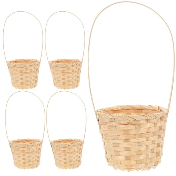 WRITWAA Picnic Basket 8Pcs Portable Woven Basket Khaki Bamboo For Picnic Use