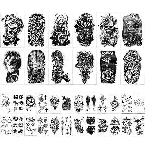 Yazhiji 36 Sheets Temporary Tattoos Stickers, 12 Sheets Fake Body Arm Chest Shoulder Tattoos for Men or Women with 24 Sheets Tiny Black Yazhiji 36 Sheets Temporary Tattoos Stickers, 12 Sheets Fake Body Arm Chest Shoulder Tattoos for Men or Women with 24 Sheets Tiny Black