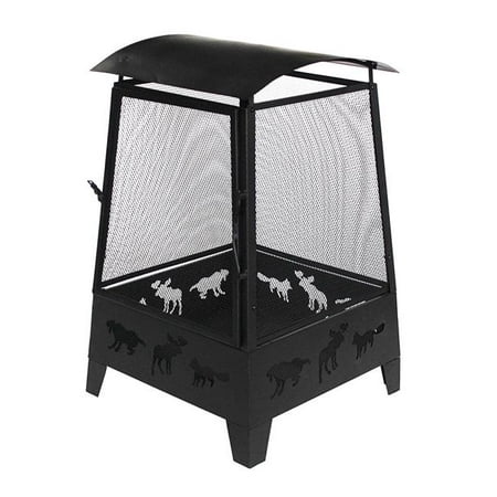 32 in. Steel Fire Pit Outdoor Fireplace with Spark Screen Mesh Lining & Laser Cut Animal Design,