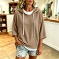 thumbnail image 6 of VSSSJ Women's 3/4 Sleeve Hooded Sweatshirt Loose Fit Batwing Sleeve Ribbed Textured Lightweight Fall Casual Pullover Shirt Tops XXL, 6 of 8