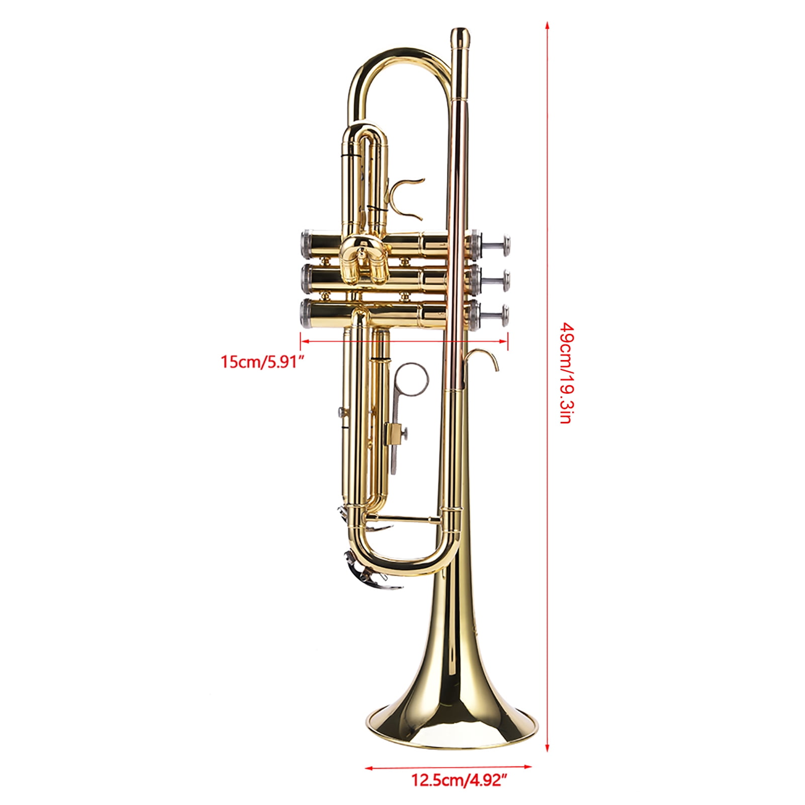 Cacagoo Bb Standard Trumpet Set for Beginner, Brass Student Trumpet Instrument with Foam Plus Cotton Oxford Box with Straps, Mouthpiece, Cleaning Kit, White Gloves, Glod