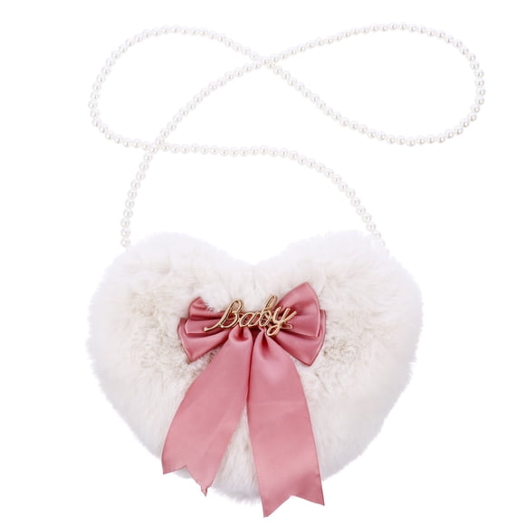 KAKOWELY 1Pc White Plush Heart Shape Bag with Chain Versatile Shoulder Bag for