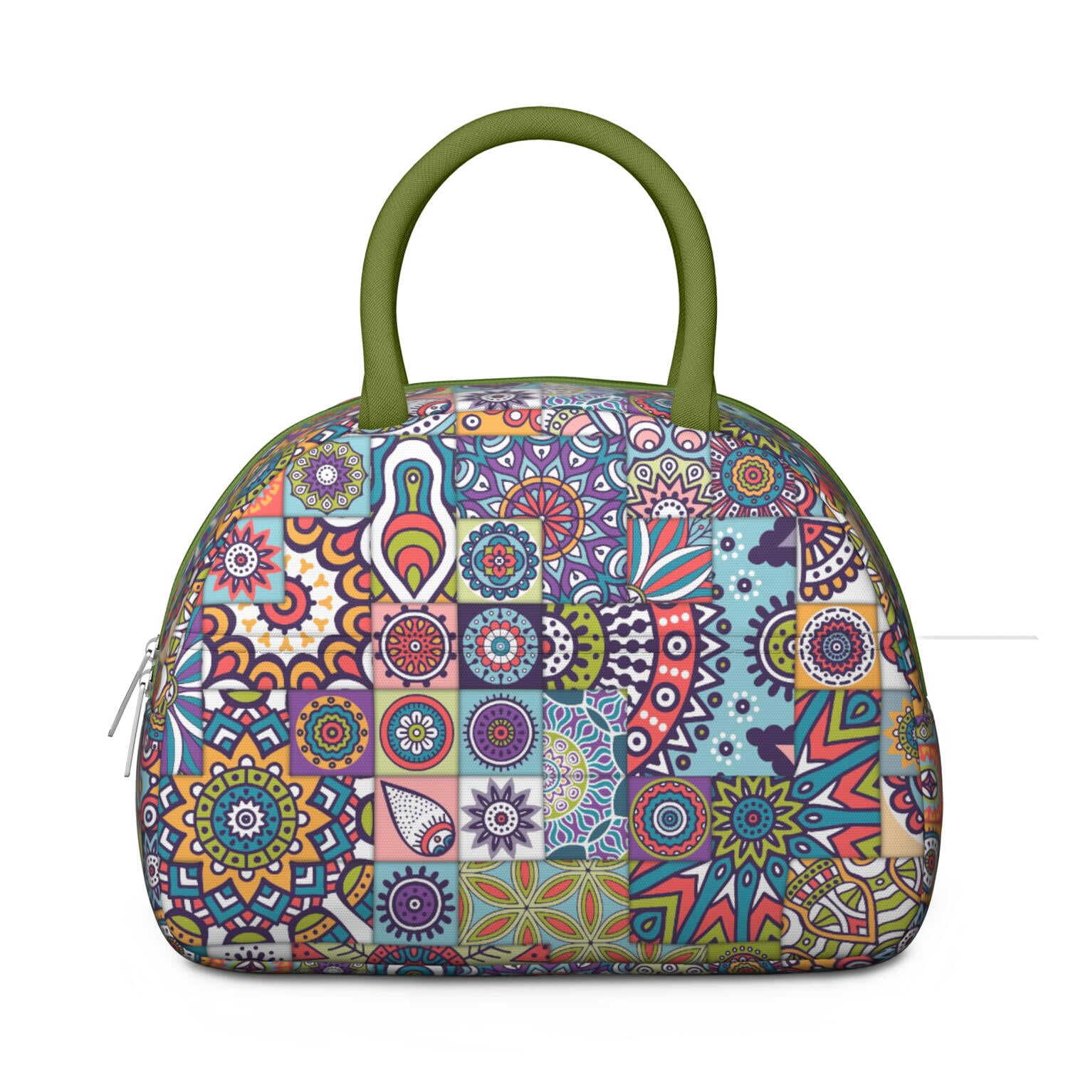 Boho Floral Lunch Bag for Women, Insulated Vintage Lunch Tote with Earthy Tribal Folk Style, Colorful Leakproof Lunch Box for Work, School or Travel