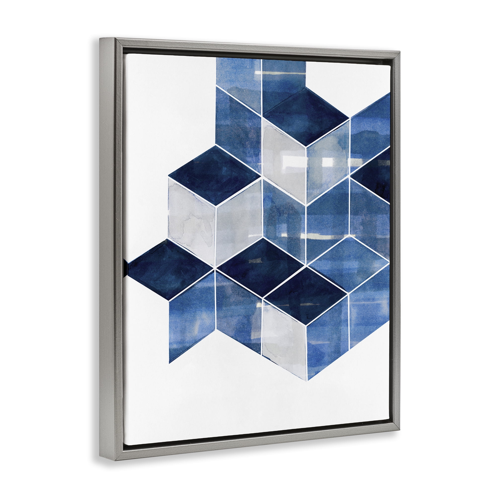 Stupell Industries Stacked Geometric Cubes Abstract Painting Gray Floater Framed Canvas Art Print Wall Art, 17 x 21