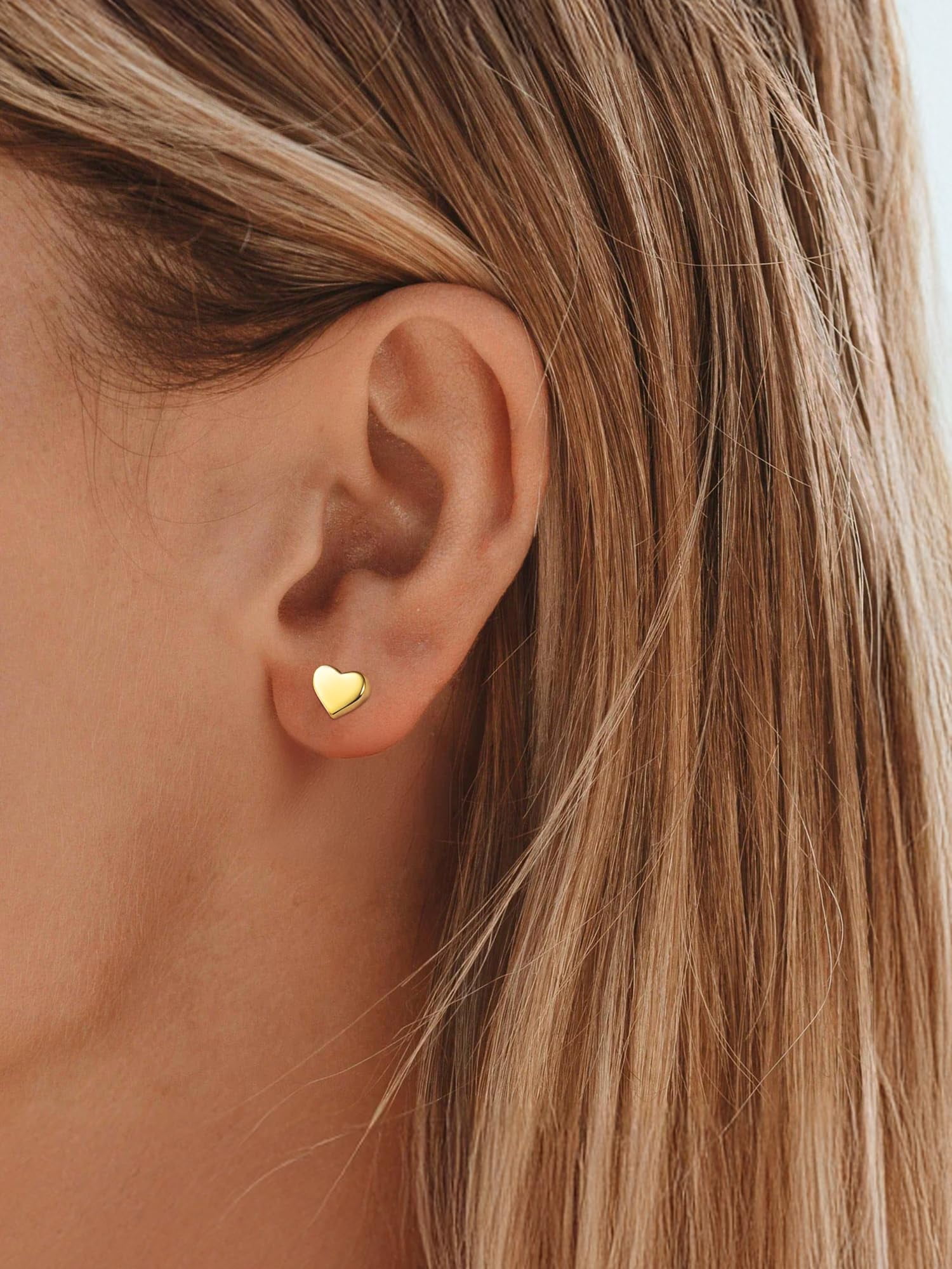 ChicSilver 14K Gold Plated Heart Earrings for Women 925 Silver Studs Statement Earring Trendy Valentines Earring Valentine's Day Gifts for Her