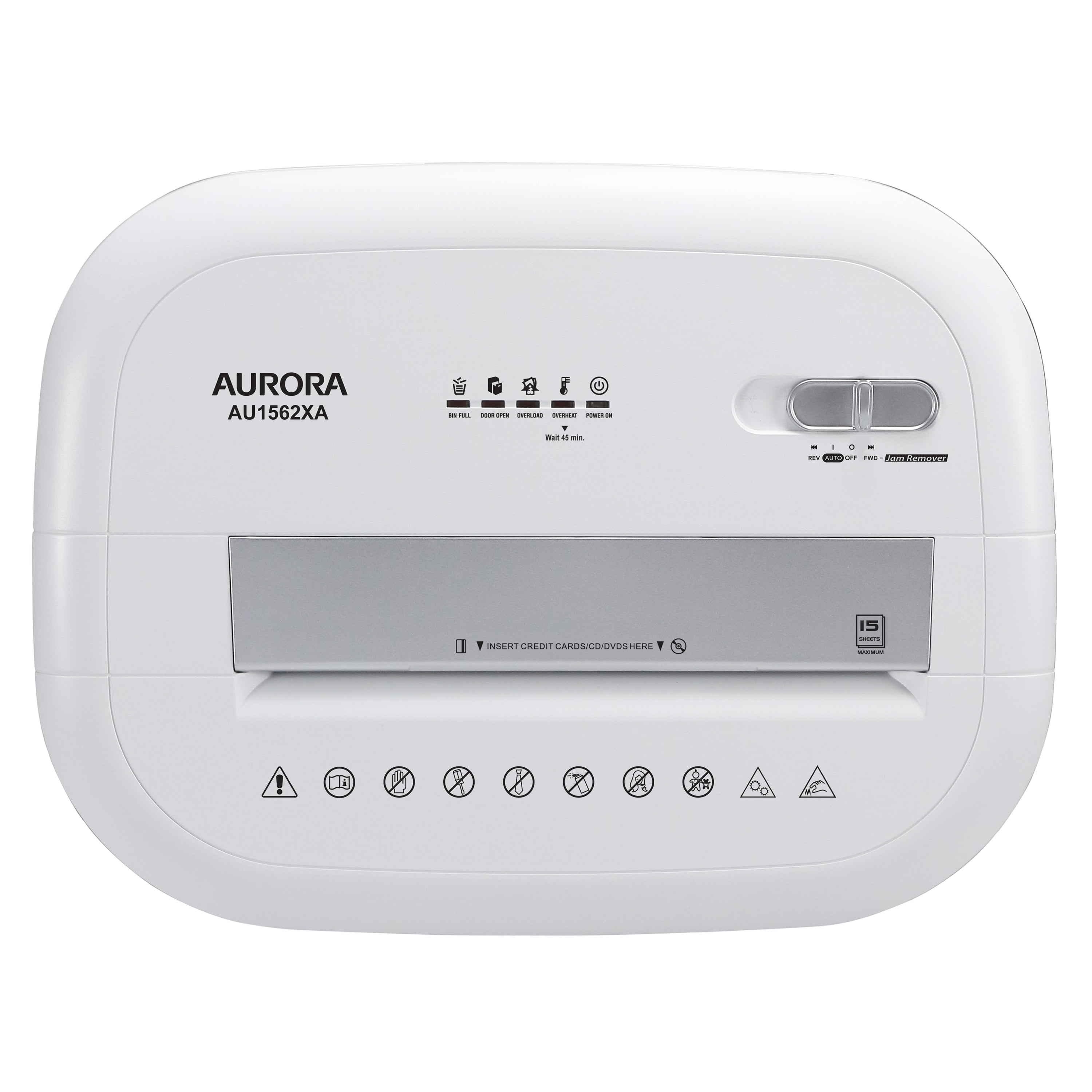 Aurora AU1562XA Heavy Duty Anti-Jam 15-Sheet Crosscut Shredder/60 Min Run Time/ 6-Gallon Pullout Basket, White