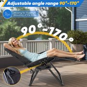 Gianna Zero Gravity Lounge Chair, Heavy-Duty Folding Recliner for Patio & Lawn with Adjustable Backrest, Detachable Cushion, Headrest Pillow & Side Tray,Black