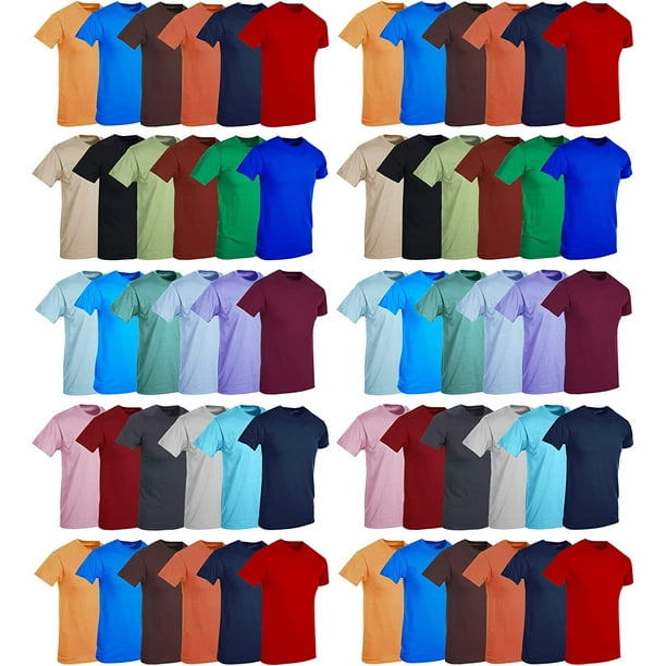 60 Pack of Bulk Mens Cotton Crew Tshirts, Assorted Wholesale Sleeve Tee