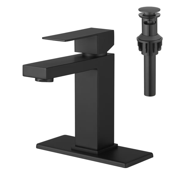 Sink Faucet With Deck Plate Waterfall Black with Pop Up Drain and Supply Lines Bathroom faucets for Sink 1 Hole One Handle Faucets Vanity Bath Mixer Tap
