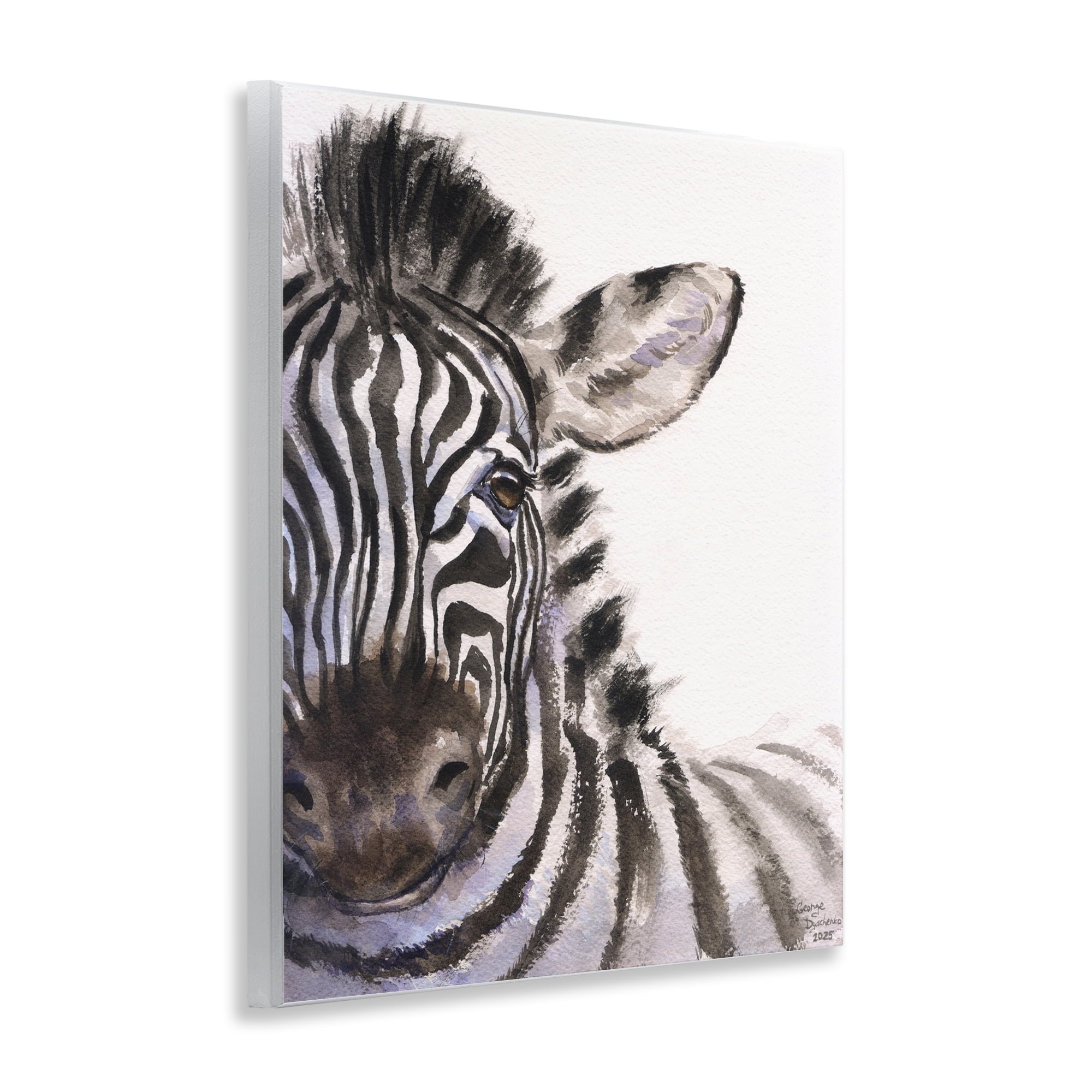 Stupell Industries Zebra Portrait on White Wall Plaque Art, design by George Dyachenko