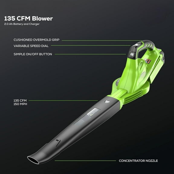 40V Leaf Blower/Sweeper, 150 MPH, Lightweight, Quiet, with 2.0 Ah Battery and Charger, Perfect for Residential Lawn Care, Leaf Blowing Debris, Dust, Light Snow, and More