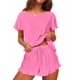 thumbnail image 1 of Conjunto de pijama Ekouaer para mujer, con mangas con volantes y pantalones cortos, suaves, 1 of 5