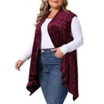 thumbnail image 4 of Agnes Orinda Women's Plus Size Cardigan Jacquard Velvet Sleeveless Asymmetric Hem Open Front Casual Lightweight Vests 3X Burgundy, 4 of 5