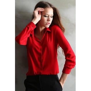 red long sleeve collared shirt