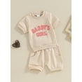 thumbnail image 4 of Musuos Baby Girl 2Pcs Spring Outfits 6 12 18 24M 3T Fuzzy Letter Embroidery Short Sleeve Tops + Shorts Set Toddler Clothes, 4 of 10