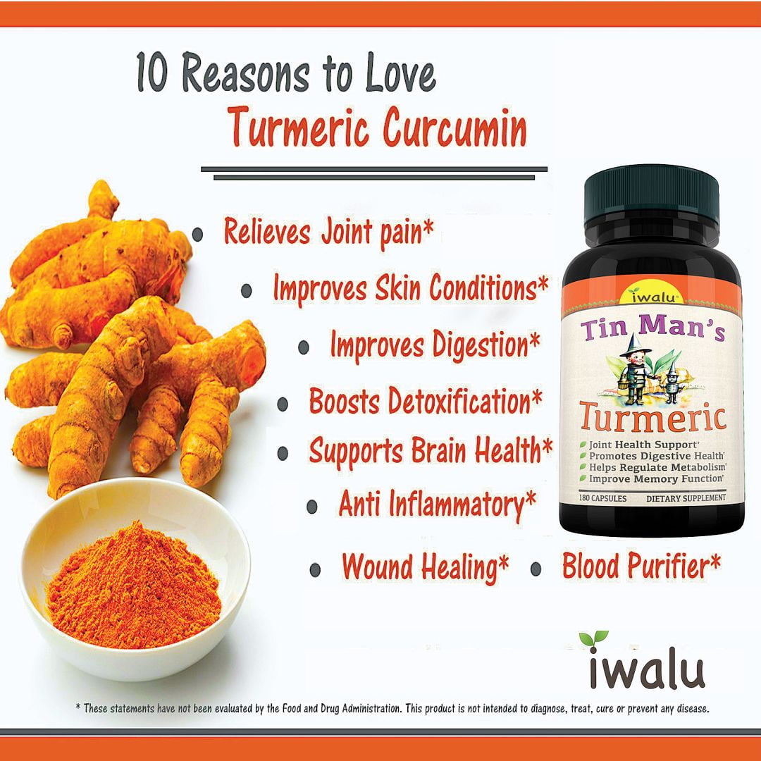 Tin Man's Turmeric | Fast Acting Joint Support Supplement - Glucosamine Chondroitin Supplements MSM Complex - with Boswellia, Quercetin for Joints, Bones, Knees & Mobility - Iwalu USA - 180 Capsules