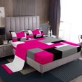thumbnail image 1 of Erosebridal Chic Abstract Sheet Set Queen, Hot Pink Bedding Sets Queen Size, Rectangle Geometry Decor 4-Piece, 1 of 7