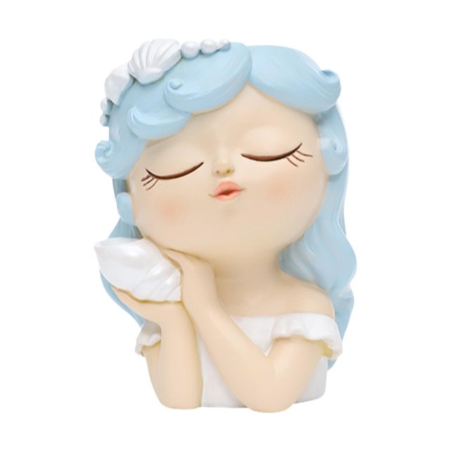 Macetas con cara de niña, soporte para bonsái, jarrón artesanal, escultura decorativa de resina coleccionable de dibujos animados, maceta de resina, 8x7x11cm
