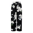 thumbnail image 4 of WTOBBY Women's Summer Boho Floral Print Wide Leg Palazzo Pants Featuring High Waist Elastic Drawstring and Pockets for Comfortable Lightweight Style ,Black L, 4 of 7