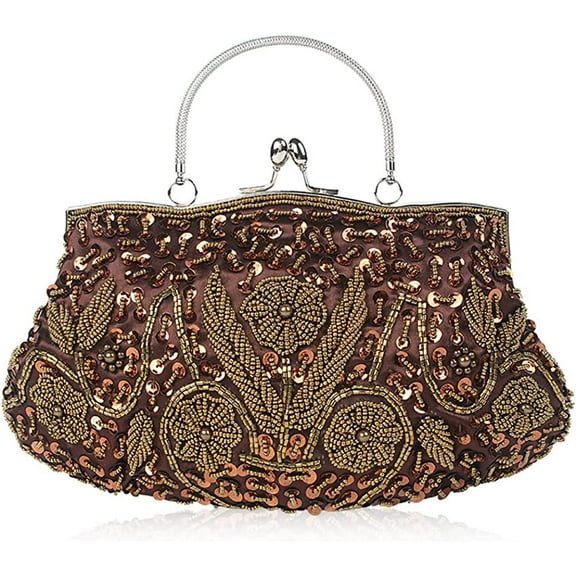 PIKADINGNIS Evening Clutch Bag for Women Kiss Lock Satin Purse Floral Handbag Wedding Purse Shoulder Clutch Party Bag with Chain