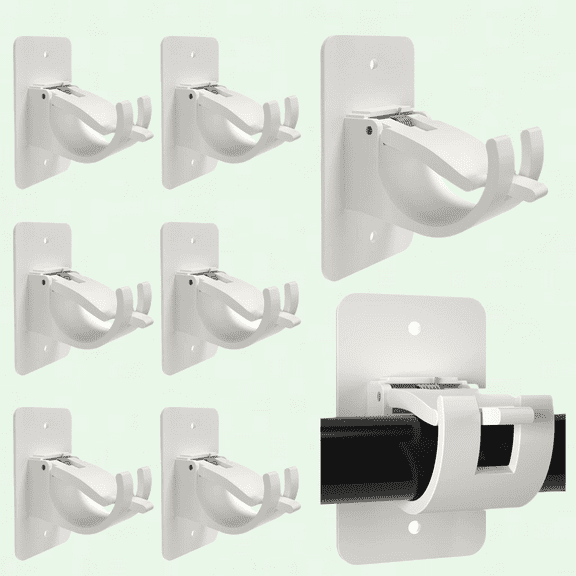 Upgraded Curtain Rod Brackets, 8-Pack, No-Drill, Self-Adhesive, Adjustable, White