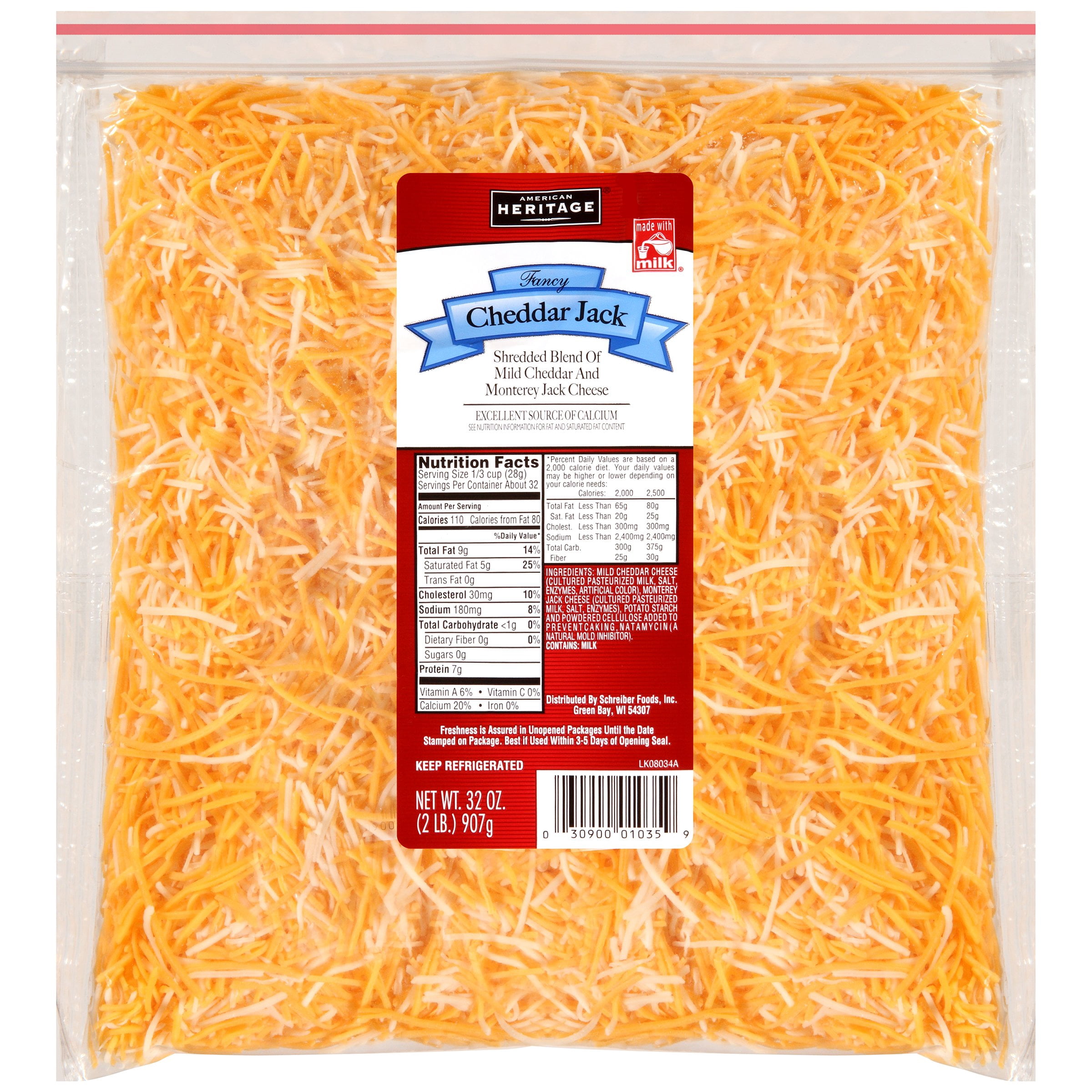 American Heritage Fancy Shredded Cheddar Jack Cheese 32 Oz Bag