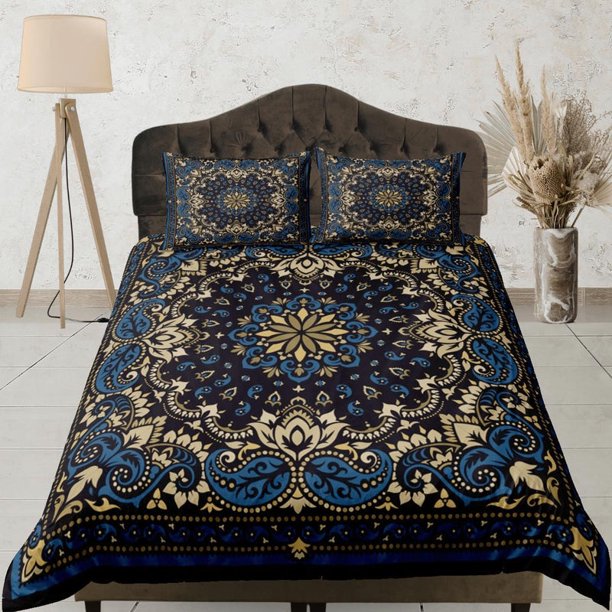 Mandala Juego de Funda Nórdica Bohemia Colcha Negra, Ropa de Cama de Dormitorio con Funda de Almohada