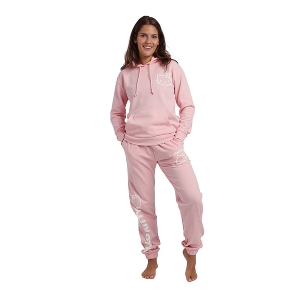 Hello Kitty Line Art Kitty Women's Pink Hoodie & Jogger Set-Large