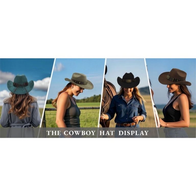4142 Women Men Wide Brim Suede Western Cowboy Cowgirl Hat With Wind Lanyard Cowboy Hat for Women Men with Band Wide Brim Suede Cowboy  main image 4
