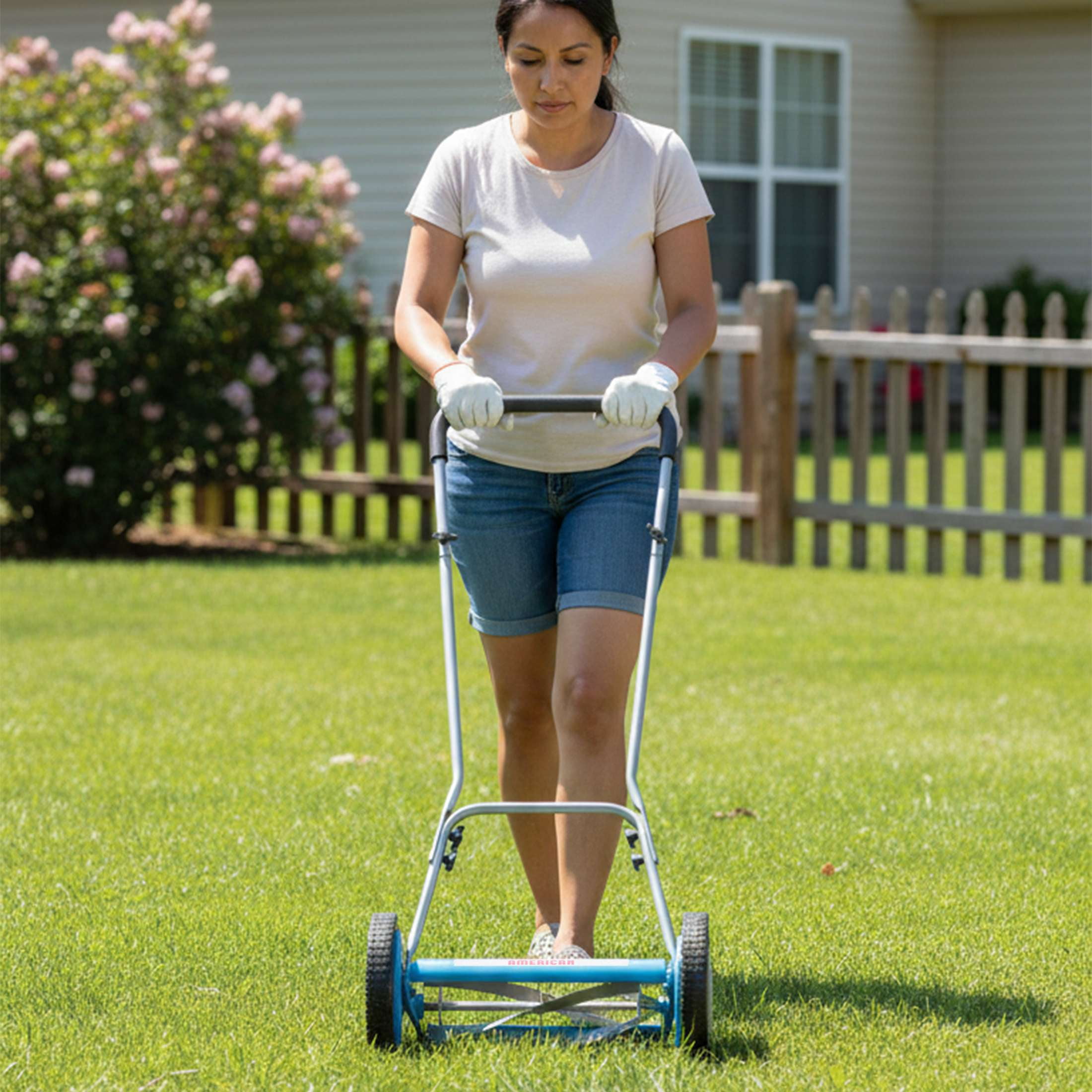 American Lawn Mower Company 2205-14 14-Inch 5-Blade Push Reel Lawn Mower, U-Handle, Blue