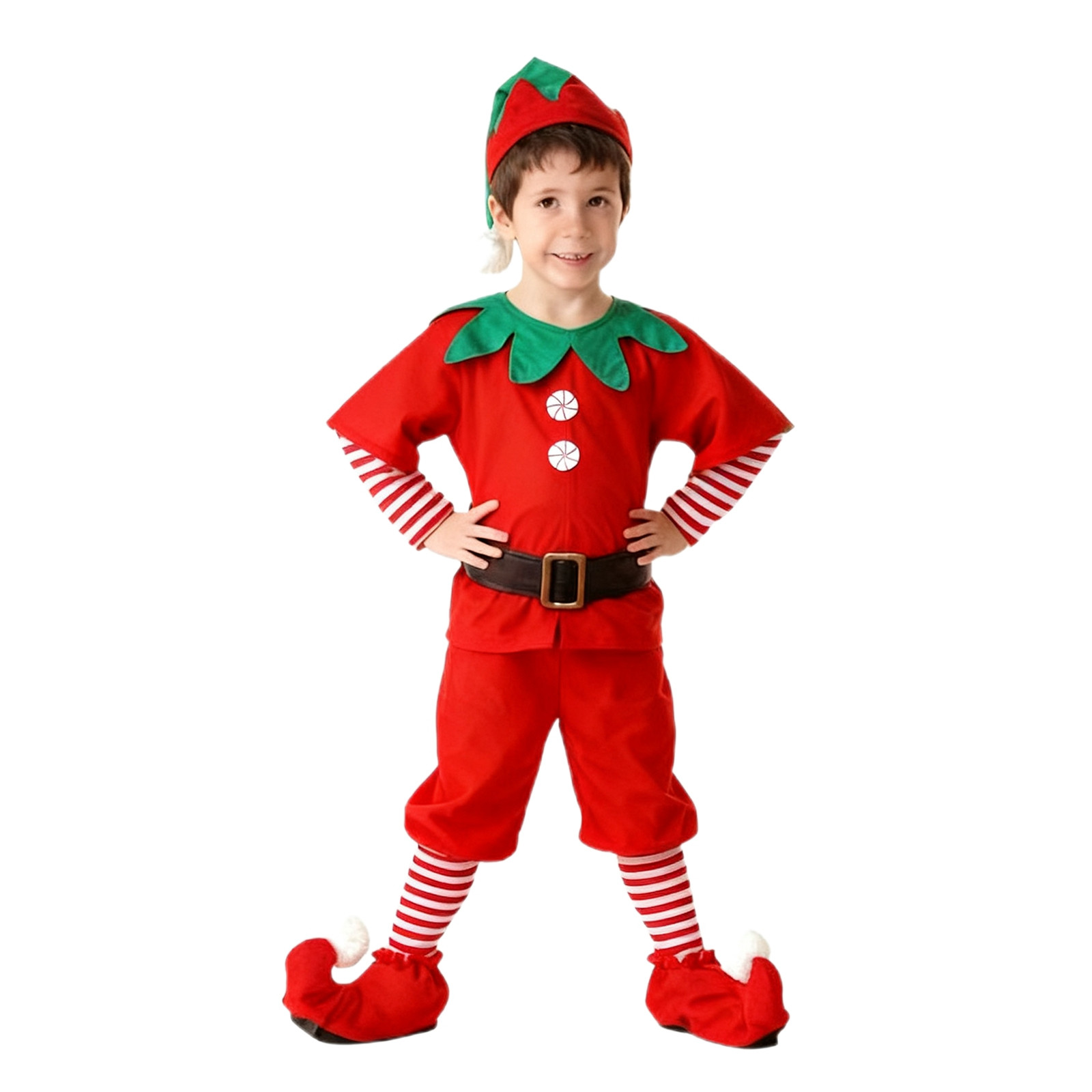 DHFJKG Christmas Elf Outfit For Family Matching Boys Long Sleeve Turndown Collar Top Pants With Hat Boots 4 Piece Sets Comfort Perfomance Wear