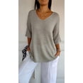 thumbnail image 5 of Videoriede Promptanda Solid Color Knitted V-Neck Top, Lightweight Casual Pullover Sweater, Casual 3/4 Sleeve Tops, 5 of 7