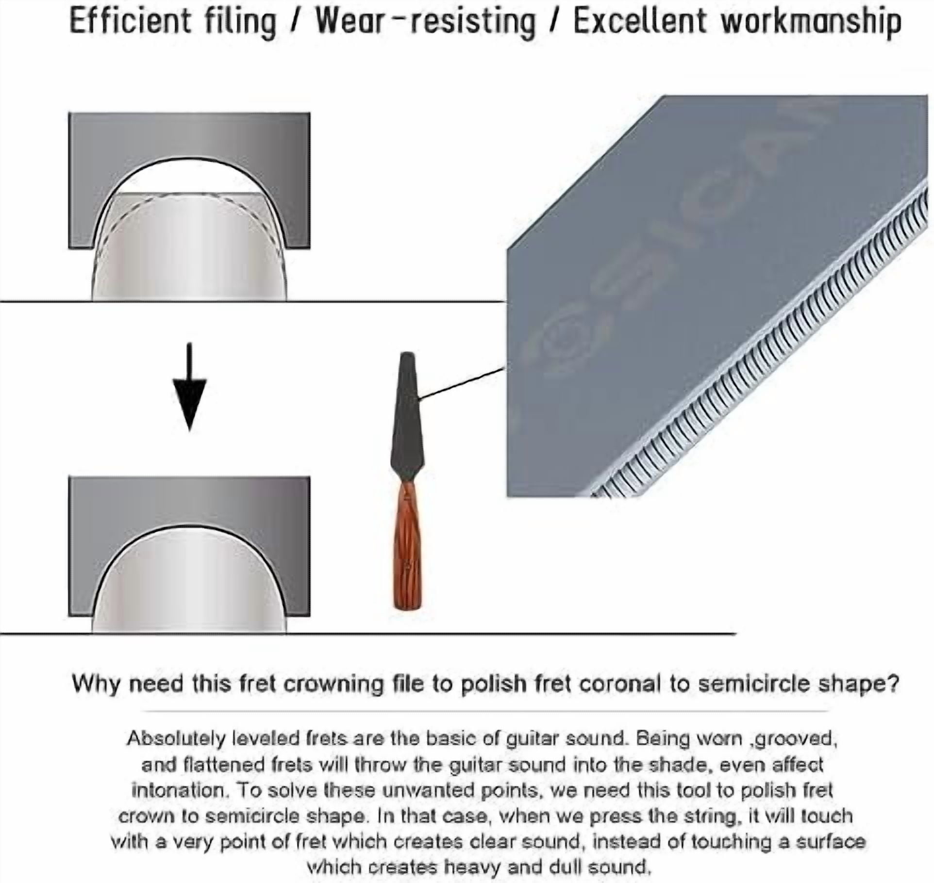Guitar Fret Crowning Files - Dual Sided Professional Luthier Tools fret polishing kit for Electric, Acoustic and Bass Guitars - Medium/Wide Frets