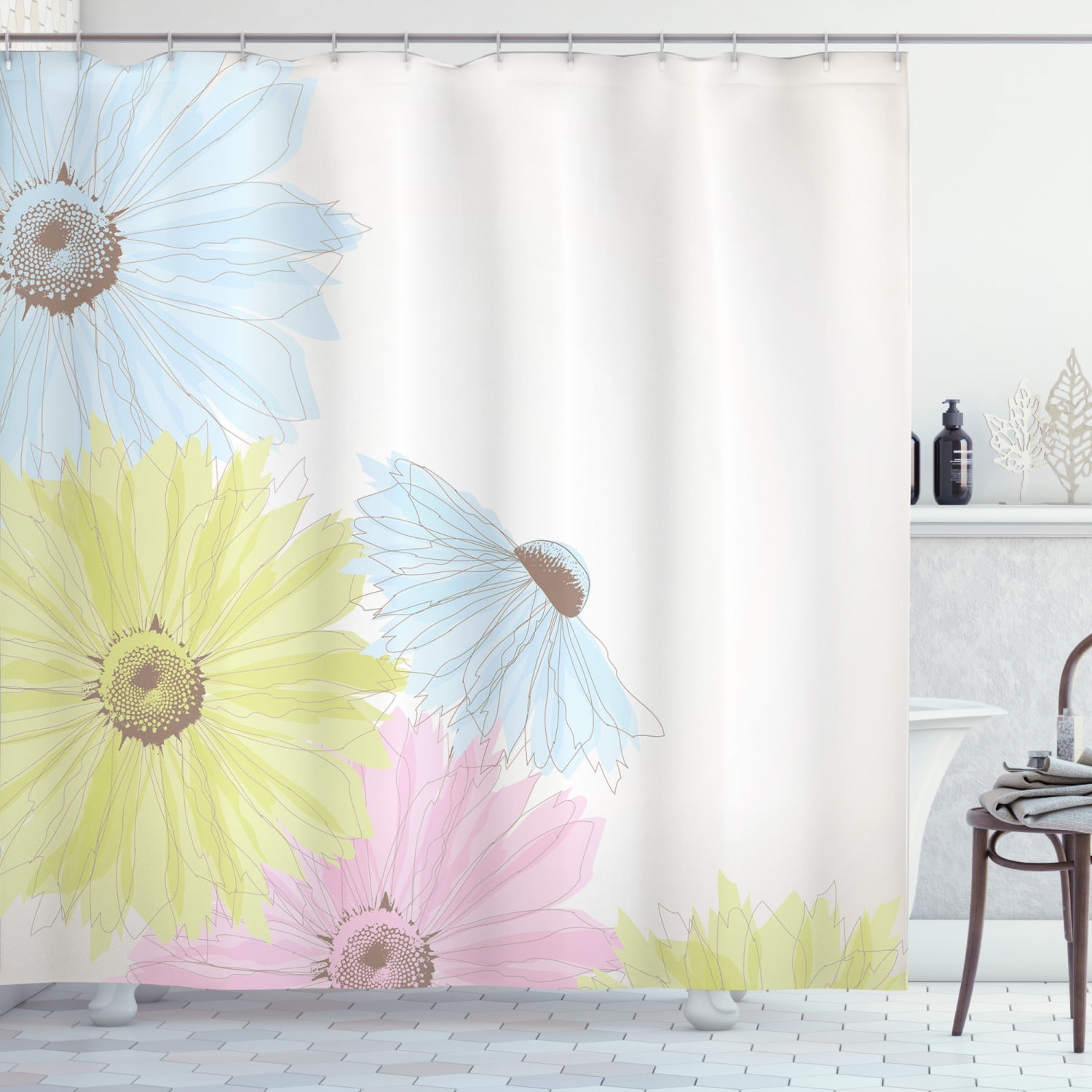 Sunflower flower black background Shower Curtain Bathroom Fabric & 12hooks 71in 