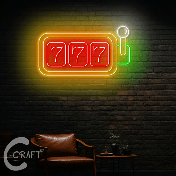 C-CRAFT 777 Slot Machine Neon Led Lights 23 inch for Casino Bar Pub Decor