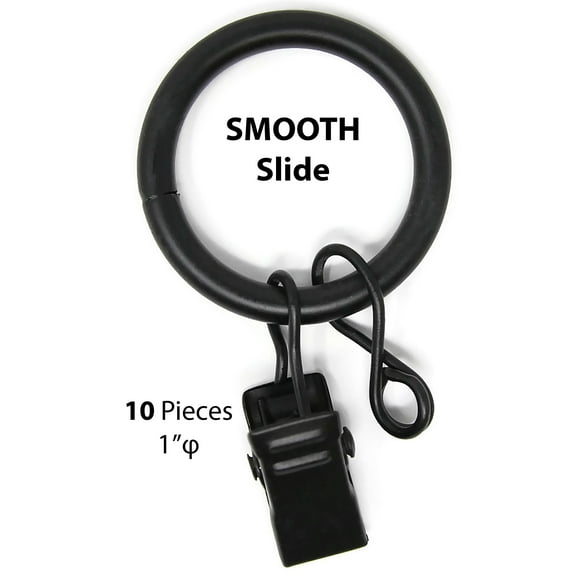 N Urbanest 1” Matte Black Curtain Rings with Clips (10 Pack)