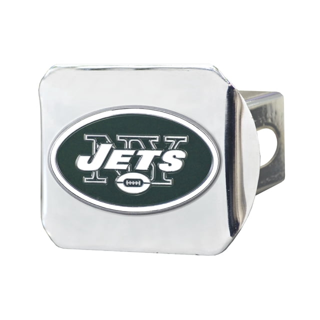Fan Mat 22594 Trailer Hitch Cover Fits 2 Inch Receiver; NFL New York Jets Logo; Chrome Plated; Metal