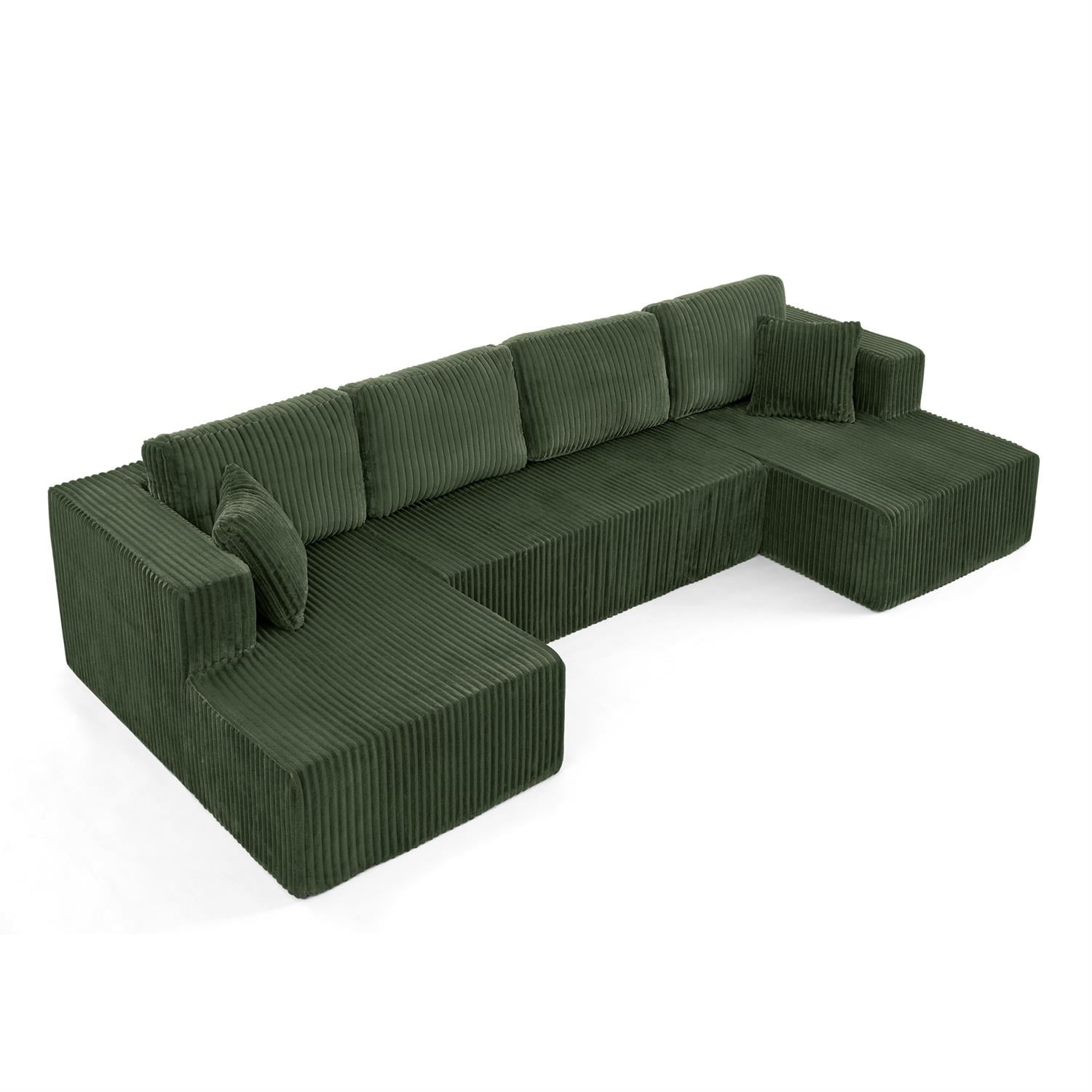 Demi Bonn 132" U-Shaped Modular Sectional Sofa, Modern Corduroy Couch for Living Room & Bedroom, Minimalist Comfy Sleeper Sofa, Green