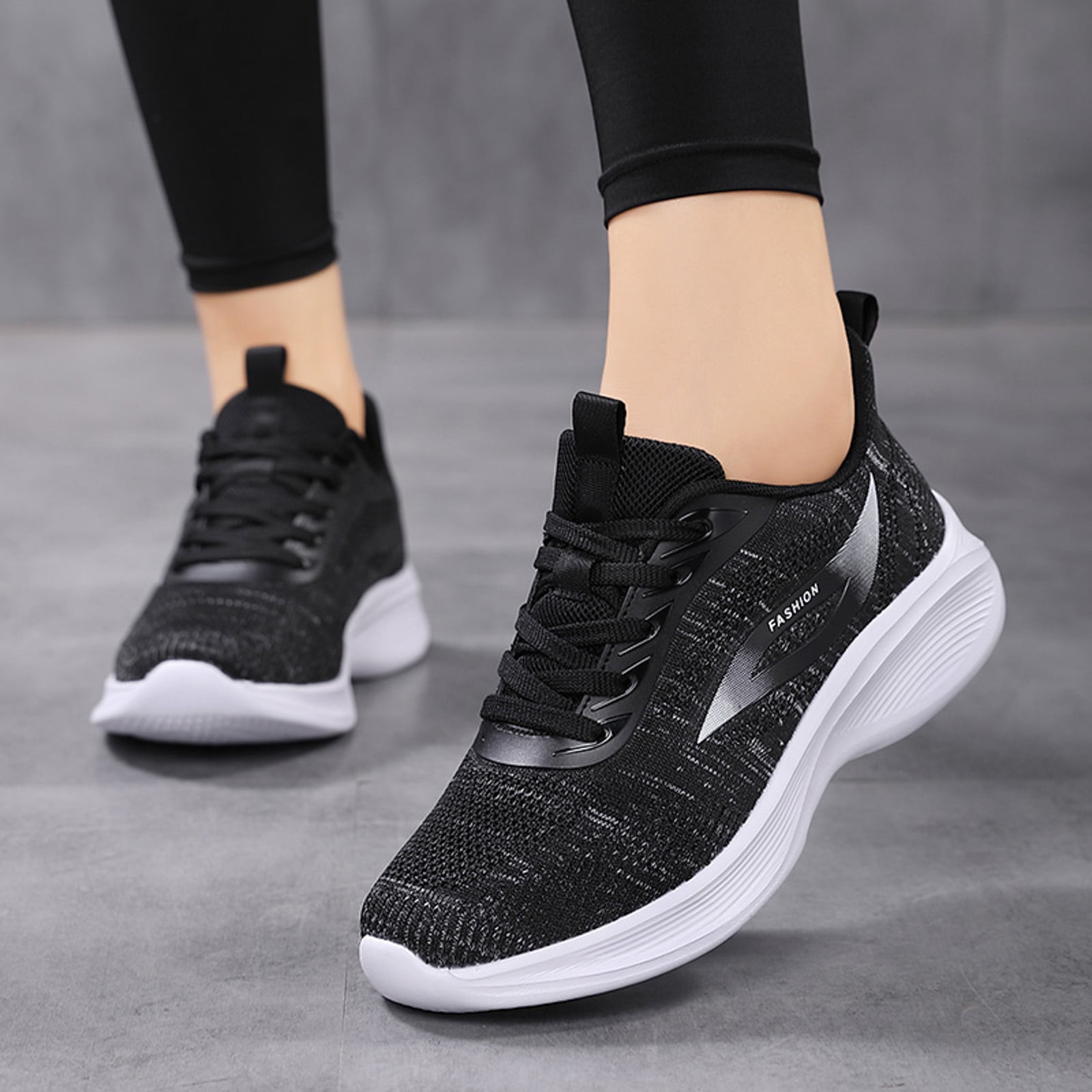 Adult Women Sneaker Womens Sneaker Size 8 Women Sports Shoes Fashionable New Pattern Solid Color Simple Breathable Mesh Comfortable Flat Female Sneaker Black 6.5 Walmart