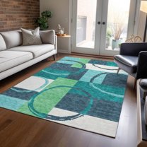 Addison Rugs Chantille Indoor/Outdoor Transitional Geometric Teal Washable Rectangle Rug, 3' x 5'