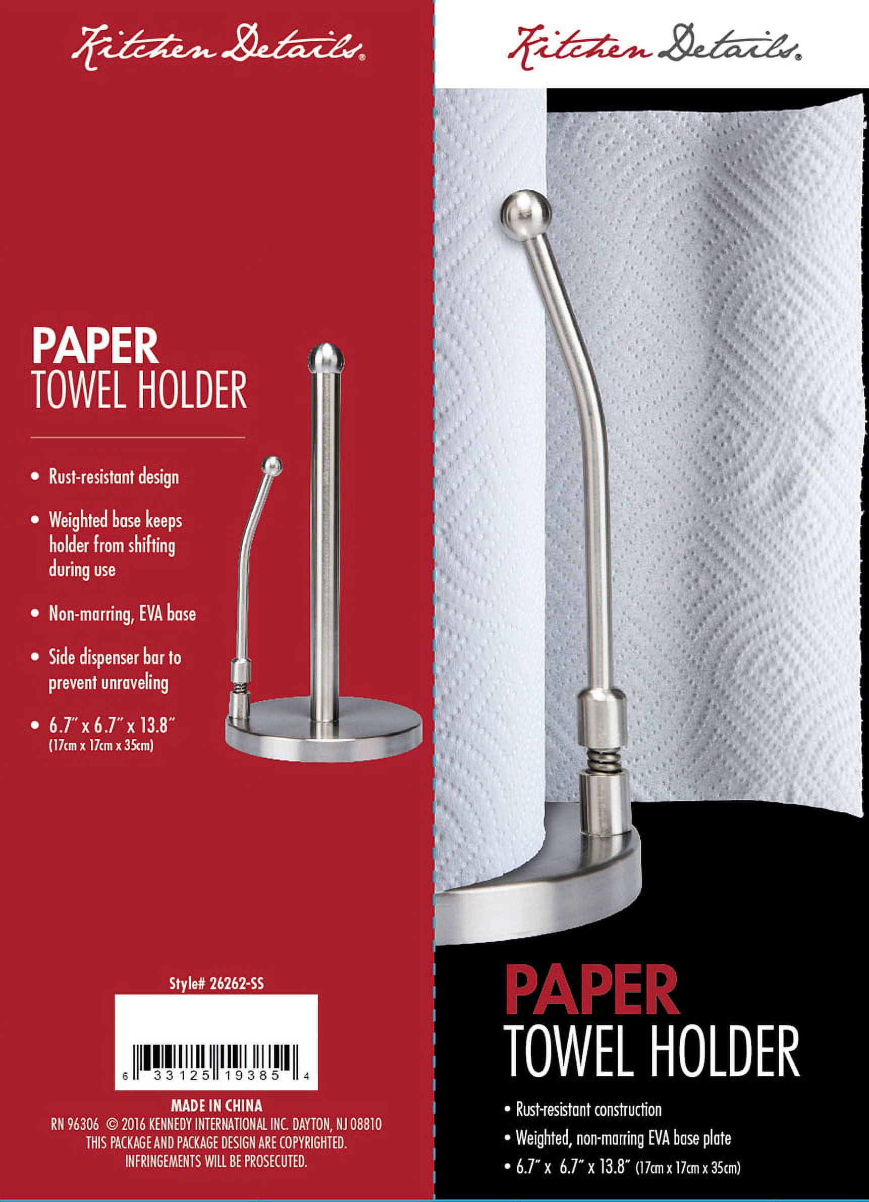 Kitchen Details Paper Towel Holder with weighted base in Stainless Steel (6  x 6 x 13.8 Inch) 