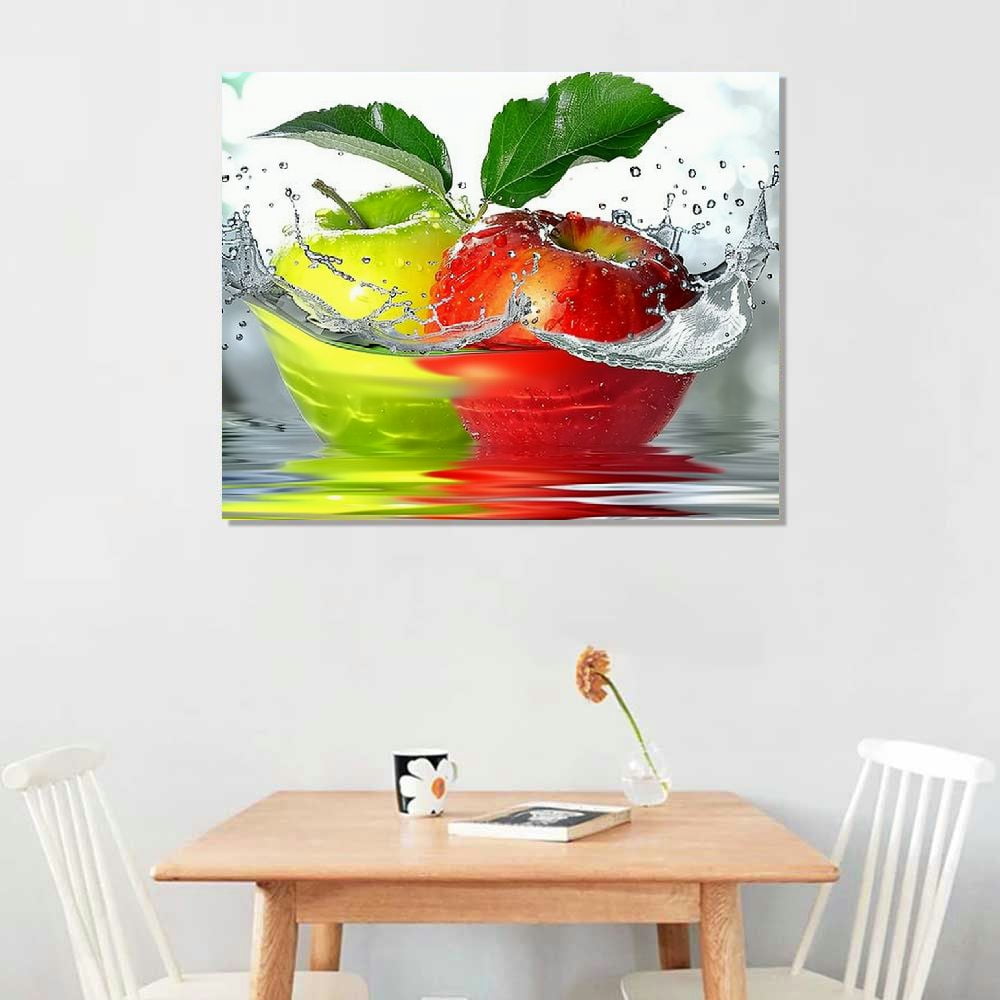 COMIO Kitchen Canvas Wall Art Fruit Picture Dining Room Canvas Painting for Home Wall Decor, Healthy Apple Food Framed Kitchen Art Wall Decor Restaurant Decoration Ready to Hang