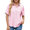 thumbnail image 1 of Womens Button Down Shirt Casual Short Sleeve Collared Work Blouse with Pocket Pink S, 1 of 9
