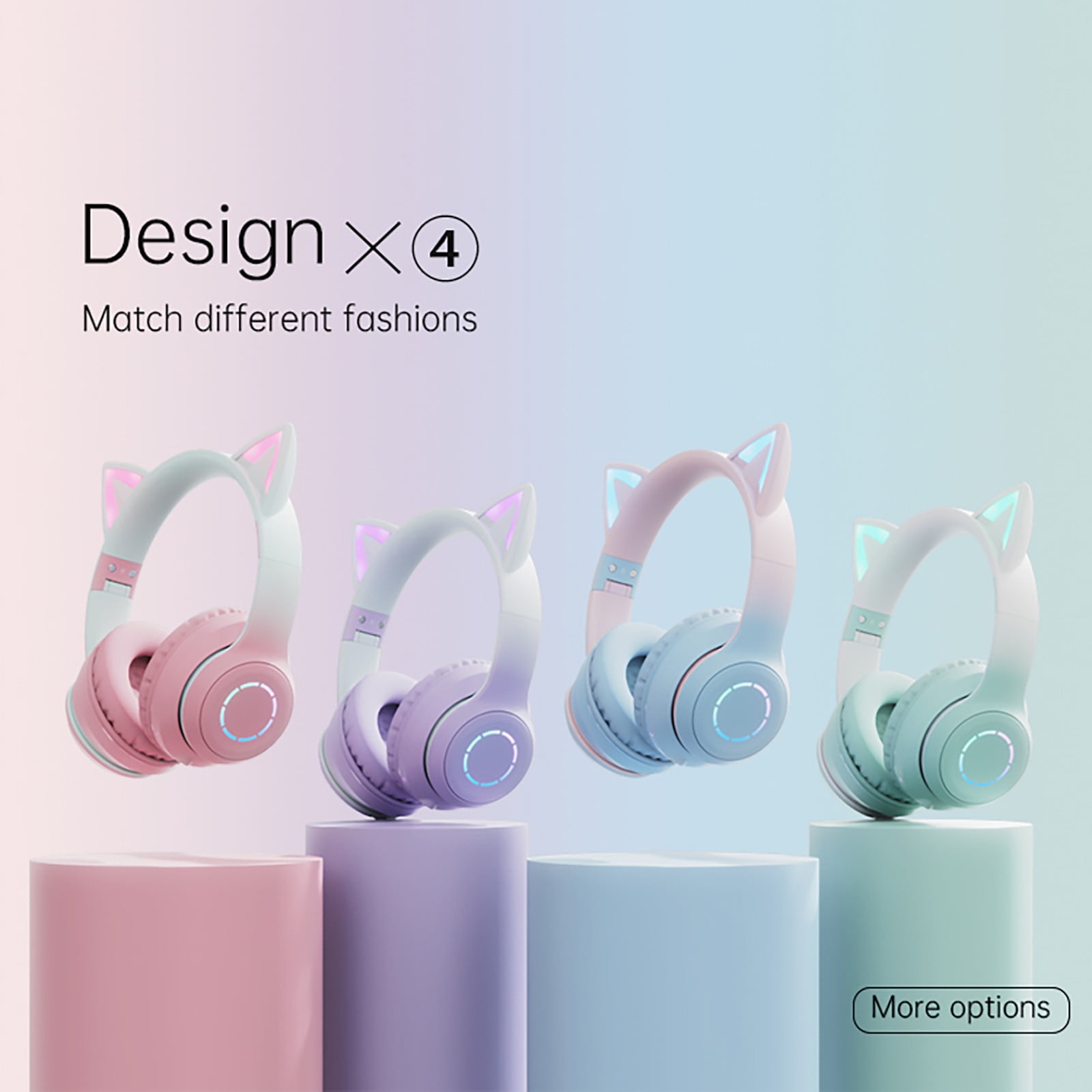 MICLOZYT Bluetooth Headphones Over Ear,Cat Ear Shaped Portable Foldable Wireless Bluetooth Headset,for Home Office Cellphone PC.,Pink