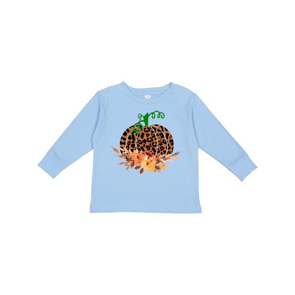 Inktastic Cheetah Print Pretty Pumpkin with Fall Leaves Boys or Girls Long Sleeve Toddler T-Shirt
