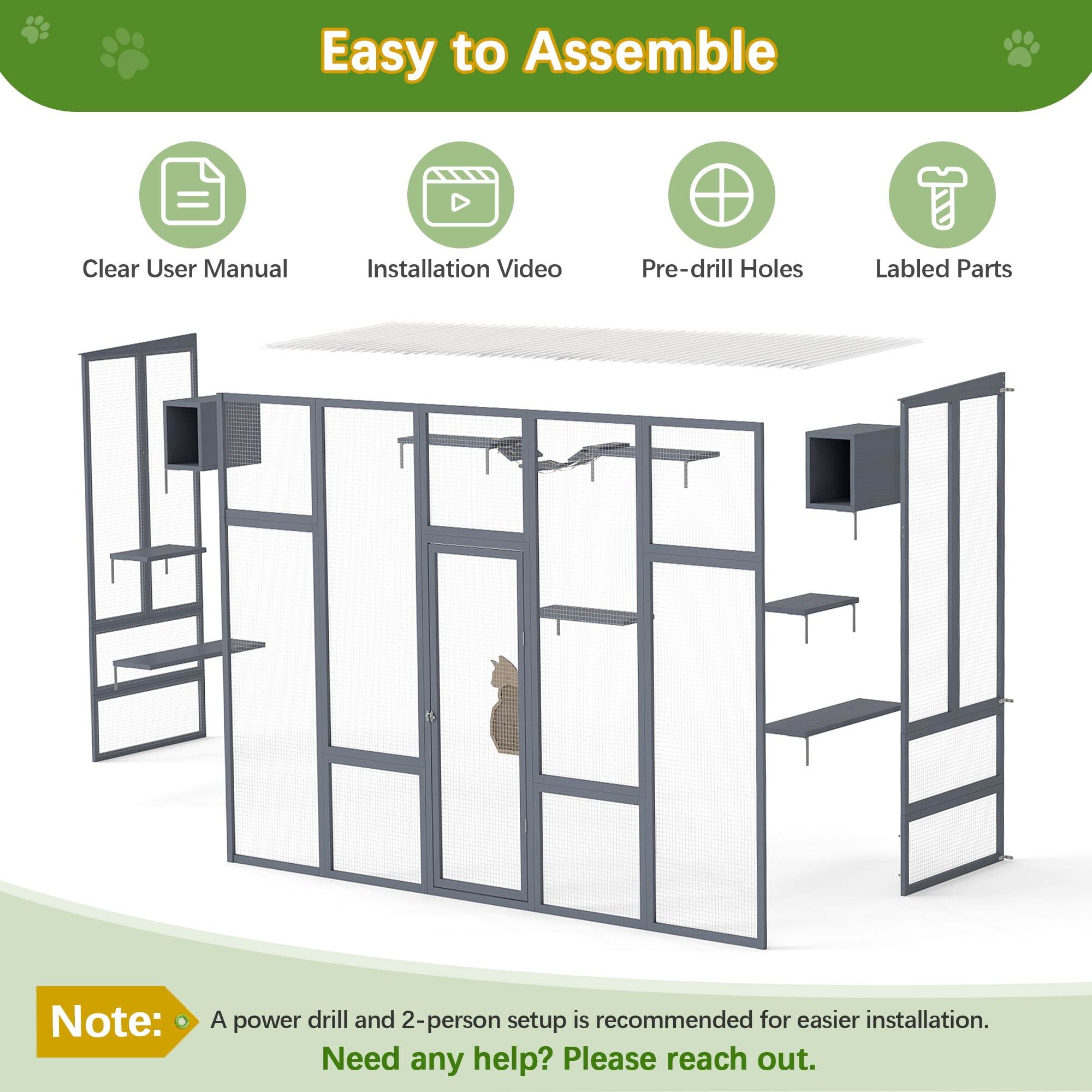 COZIWOW Catio Outdoor Cat Enclosure, 104" L Large Catio for Indoor Cats Window Access, Wooden Cat House